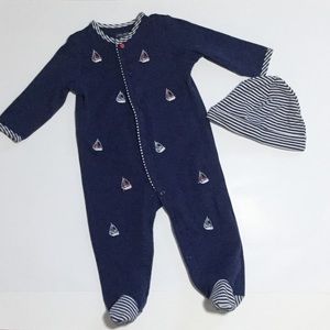 Little Me sailboat footie and hat set